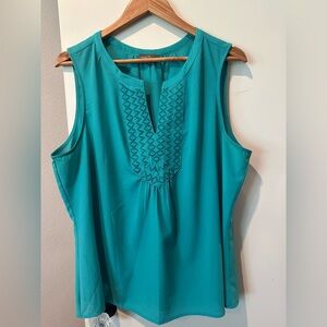 Market & Spruce Teal Embroidered Sleeveless Blouse Top XXL